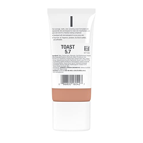 Neutrogena Clear Coverage Flawless Matte CC Cream, Full-Coverage Color Correcting Cream Face Makeup