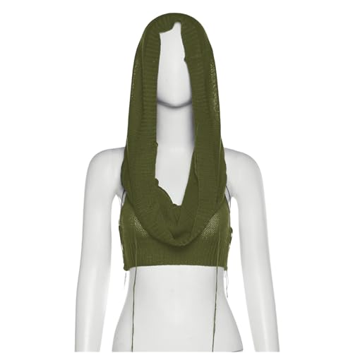 Image of Women's Knitted Hoodie Sweater Vest Sexy Sleeveless Hollow Out Hooded Crop Top Draped Sweatshirt Streetwear