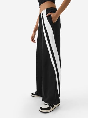 Image of The Souled Store Black & White Women and Girls Pull On Cotton Oversized Flared Joggers