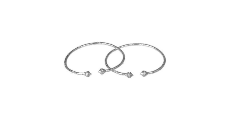 Pointy Ridged Belt .925 Sterling Silver West Indian Bangles (Pair) (Made in USA)