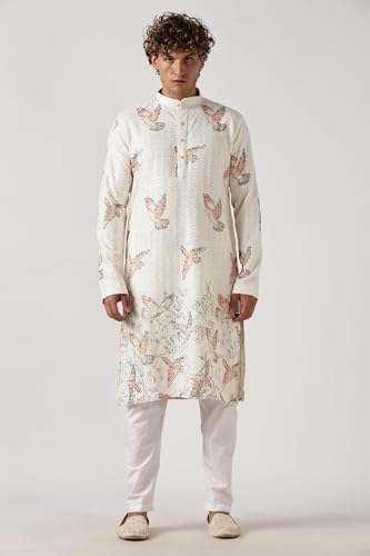 Image of BE ACTIVE Men's Cotton | Regular Fit Casual Mandarin Collar | Long Length Full Sleeves | Embroidered Indian Kurta