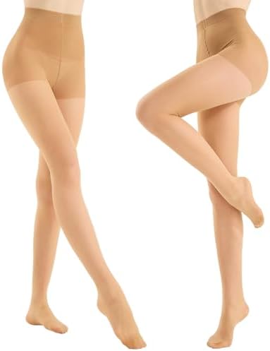 WiliW 2 Pairs Ultra Strong Pantyhose for Women, 10D Rip Resistant Sheer Pantyhose, High Waist Control Top Tights