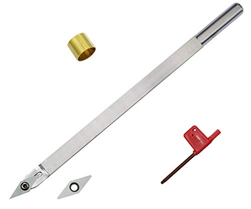 Carbide Tipped Woodturning Tool DT Carbide Wood Lathe Tool Detailer Made of Stainless Steel with 2pcs Diamond Carbide Cutter and T15 star tip wrenches and Copper Hoop