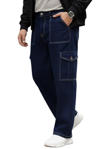 Image of Urbano Plus Men Mid Rise Loose Baggy Fit Cargo Jeans with 6 Pockets Non-Stretchable