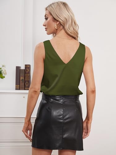 Image of Mawor Satin Tank Tops for Women Loose Fit Sleeveless V Neck Cami Camisole Blouses Shirt Top