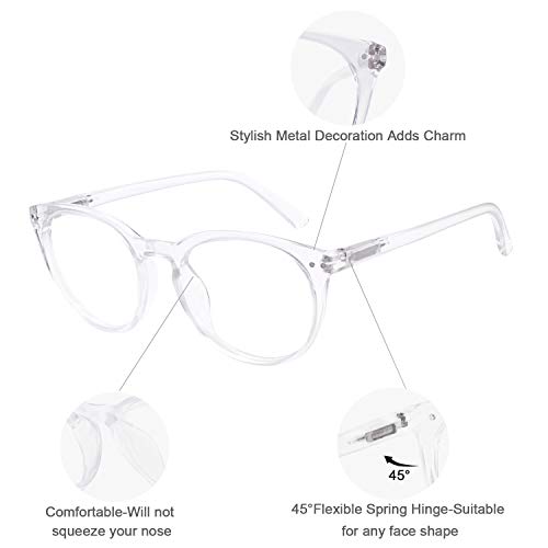 Image of MARE AZZURO Blue Light Blocking Reading Glasses Women Round Computer Readers 0 1.0 1.25 1.5 1.75 2.0 2.25 2.5 2.75 3.0 3.5 4.0 5.0 6.0 (Transparent, 600)