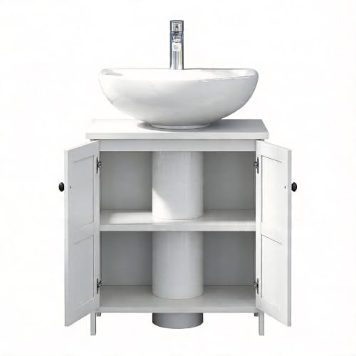 Gabinete Organizador para Lavabo con Pedestal, Gabinete Bajo Lavabo con Corte en U, Mueble para Baño con 2 Puertas y Estante Ajustable miniatura 1