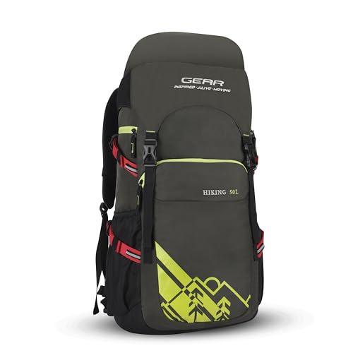 Gear Hiking 50L Extra Large Water Resistant Rucksack/Travel bag/For Men & Women(Olive - Black)