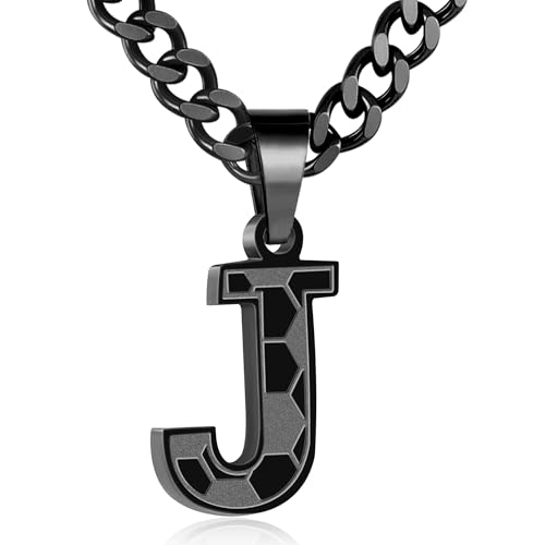 Zocomi Initial Soccer Necklace Gifts for Boys Men Soccer Accessories Stuff Drip Stuffers Letter J Pendant Cuban Chain Jewelry Graduation Grad Gifts for Him Toddler Teen Teenage Kids Age 8-12 Black