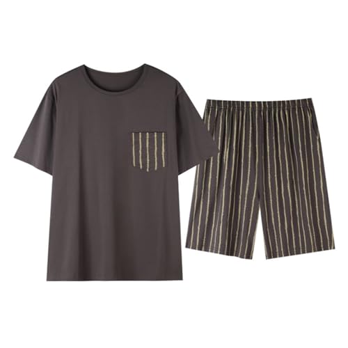 Duohropke Pijama corto para hombre, conjunto de pijama corto de verano, ropa de dormir de dos piezas, camiseta corta a cuadros, pantalones de pijama, cuello redondo, tops y pantalones cortos, traje de