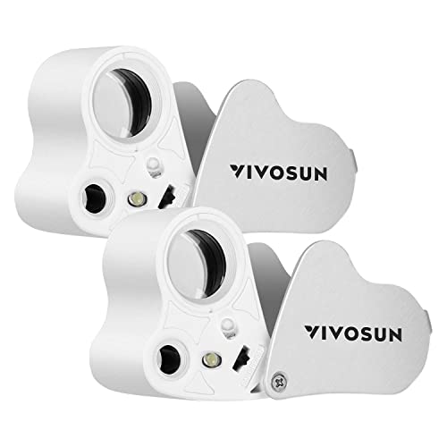 VIVOSUN 2-Pack 30X 60X Illuminated Jewelers Loupe Foldable Magnifier with LED Light for Jewelry Gems Watches Coins Stamps Antiques White