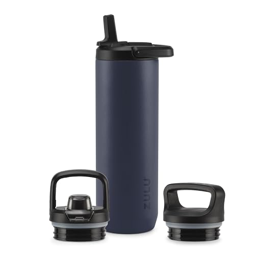 Image of ZULU Base 24oz Stainless Steel Water Bottle with 3 Lids- Straw, Chug, Twist | Double Walled and Vacuum Insulated Metal Thermos | Fits Car Cupholder, Built in Carry Loop, Dishwasher Safe, Navy