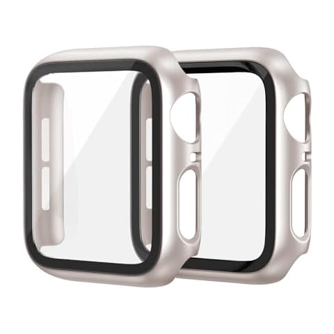 EDIMENS 2 Pack Hard PC Case Compatible with Apple Watch Series 6 / SE / 5/4 40mm Women Men, Overall PC Case Slim Tempered Glass Screen Protector Protective Cover for Apple iWatch 40mm SE Starligh Cover