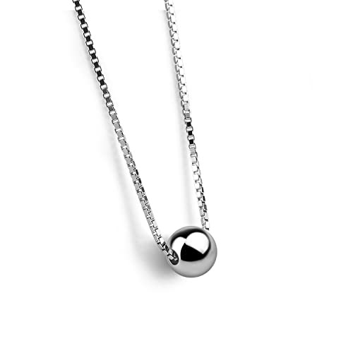 Dankadi - Collar con colgante de bola de 5 mm en plata de ley 925 para mujer, 18 pulgadas, 45 cm, cadena en forma de caja, colgante de perlas redondas bañadas en oro, cierre de langosta, regalo de