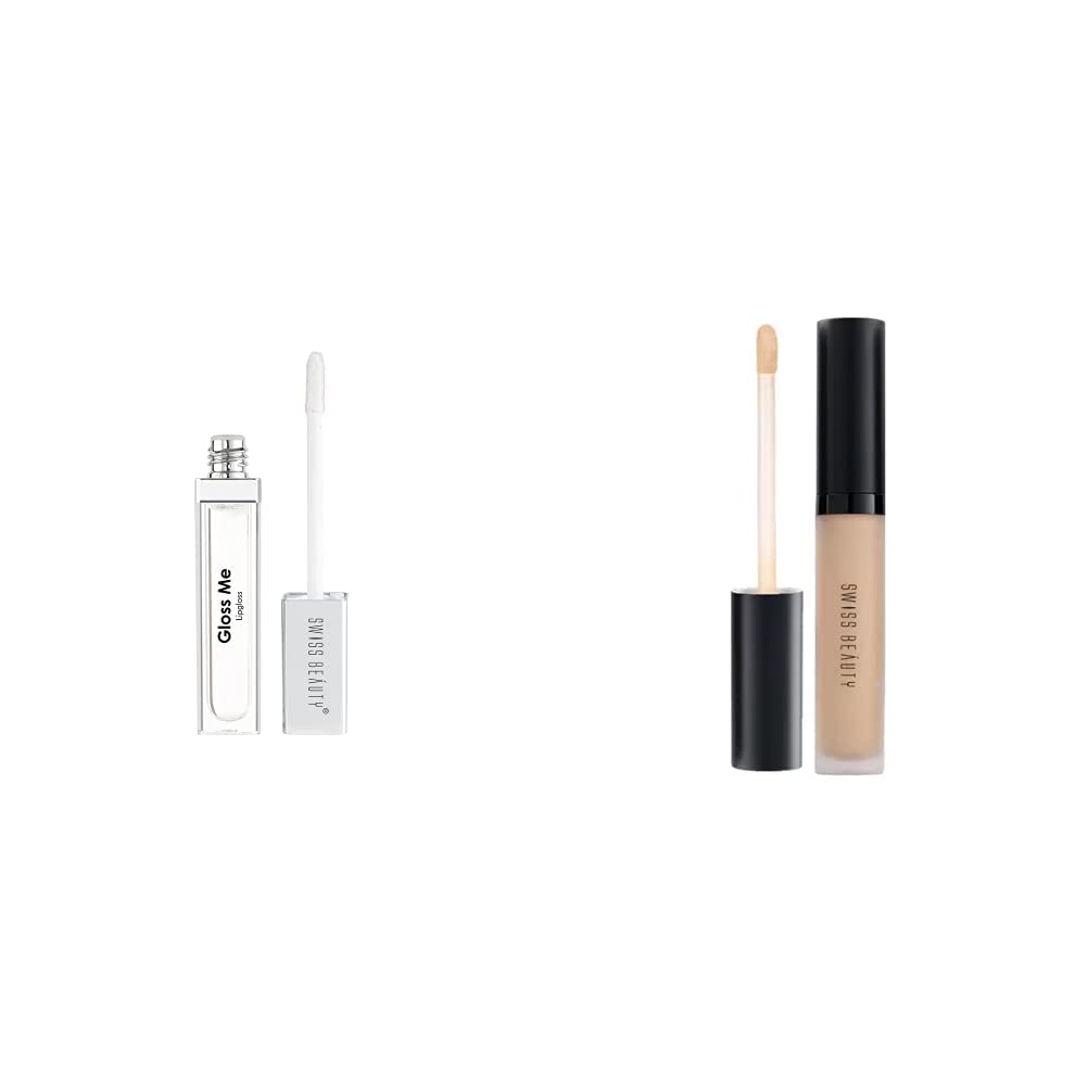 Swiss Beauty Metallic Gloss Me Lip Gloss | White, 6Ml & Swiss Beauty Liquid Light weight Concealer | Sand Sable, 5.6g|