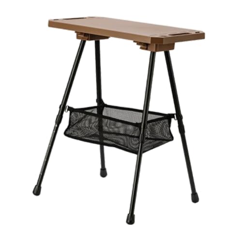 harayaa Mesa de Campamento Escritorio Plegable portátil con Patas Ajustables con Bolsillo de Malla para mochilero en el Patio Trasero, Caqui