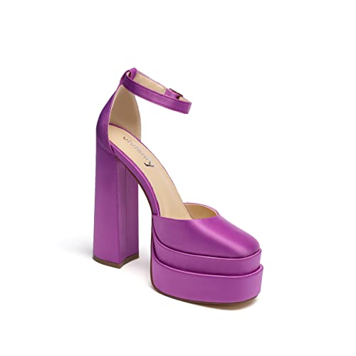 Vivianly Platform Chunky High Heels Sandals Closed Square Toe Ankle Strap Pumps Dress Party Wedding Shoes Size 8 Purple #TOP3