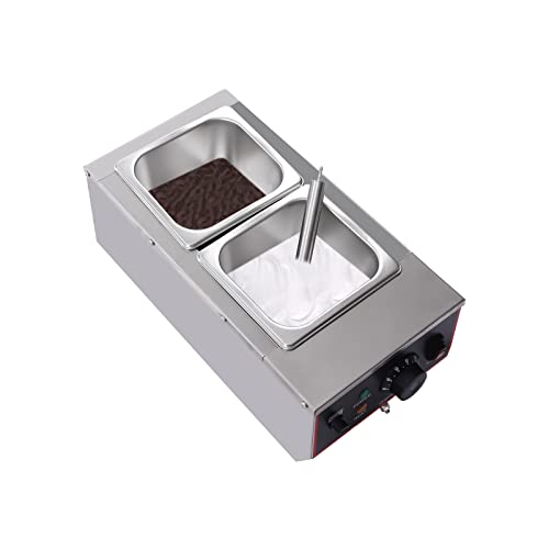 6L/1.5gal Chocolate Tempering Machine, 6-185? Commercial Electric Melting 2-Pot, Stainless Steel Food Warmer, Professional Heated Chocolate Melter with Lid for Catering Restaurant Canteen Home Party