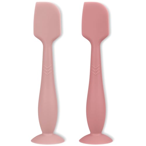 Image of Diaper Cream Applicator Set - Soft Silicone Butt Brush with Suction Base, Butt Spatula, Full Size, 2 Piece - Newborn Baby Essentials (Blush/Mauve)