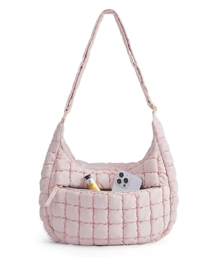 bagsmart Bolso de hombro acolchado para mujer, tamaño mediano, bonito bolso de hombro hobo, suave y esponjoso, para uso diario, Rosa., medium
