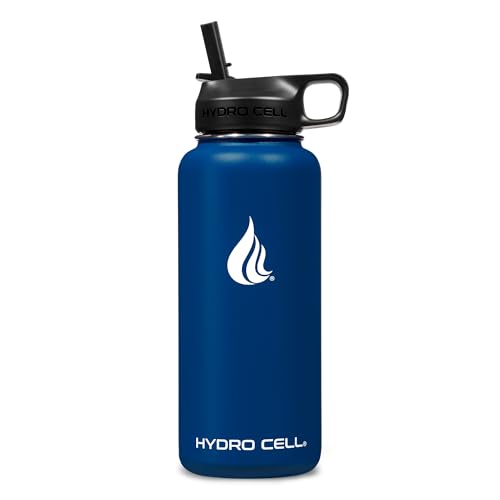 Image of HYDRO CELL Stainless Steel Insulated Water Bottle with Straw - For Cold & Hot Drinks - Metal Vacuum Flask with Screw Cap and Modern Leakproof Sport Thermos for Adults (Navy 32oz)