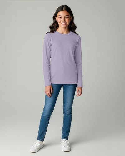 Image of Real Essentials 4 Pack: Girls' Cotton Long Sleeve Crew Neck T-Shirt - Athletic Tee Shirt for Teens Kids Youth (Ages 4-16)
