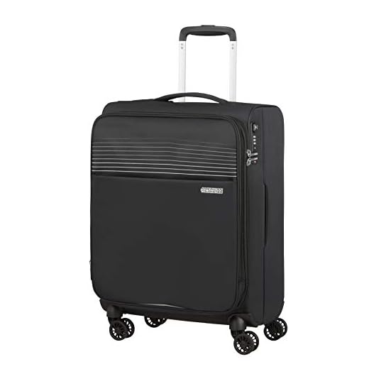 American Tourister Lite Ray Equipaje- Equipaje de mano, Spinner S erweiterbar (55 cm - 48.5 L), Jet Black