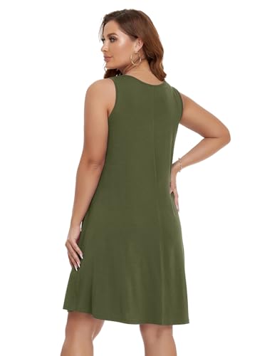 Image of BELAROI Women Casual Summer Beach Dresses Plus Size Sundress V Neck Pockets Swing Tank Dress Cover Ups