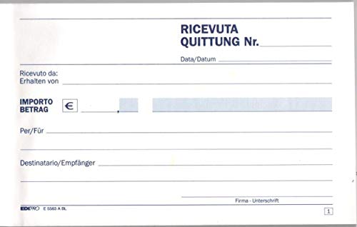 EDIPRO – E5563ABL – Quittungsblock 50 x 2 Autoric.f.to 22 x 14,8 BILINGUE