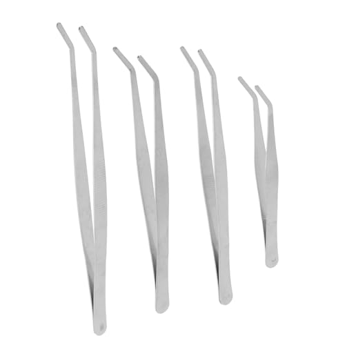 HEMOTON Gardening Tool Set 4pcs Silver Tweezers Seedling Tweezers Small Tool for Succulent Craft