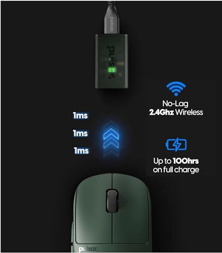 Image of Pulsar Gaming Gears X2H mini Wireless Gaming Mouse, Founder's Edition, Ultra Lightweight 1.83 oz (52 g), Symmetrical, Optical Switch, 2.4 Ghz 1 ms, 26000 DPI, PAW3395 Sensor (Mini, Wireless, Green)
