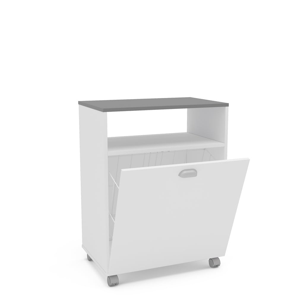 Mueble de Lavandería Blanco con Cesta Metálica y Tapa Gris Grafito – 60x40x80 cm – Diseño Moderno y Funcional en Melamina