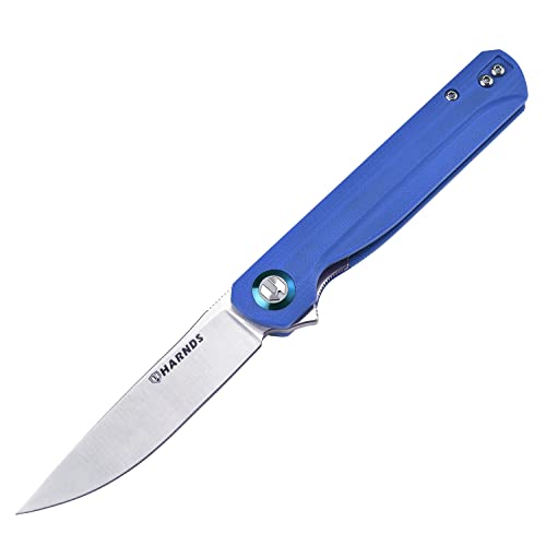 HARNDS Wind Coltello Pieghevole Tascabile Lama in Acciaio Sandvik con Manico G10, Coltello Serramanico Integrato Cuscinetto a Sfere per Caccia, Campeggio, Sopravvivenza(Blu)