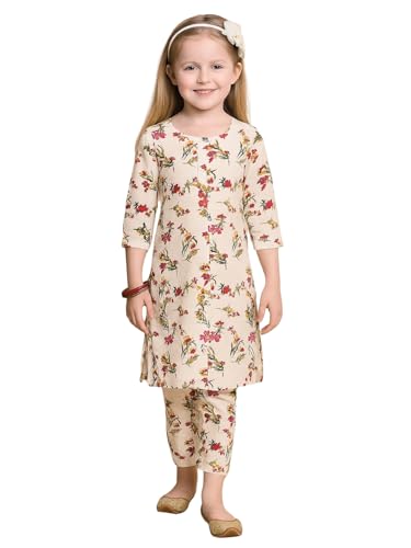 Image of A.T.U.N. (ALL THINGS UBER NICE) Girls Printed 3 /4 Sleeve Kurti and Pant Set | Stylish Traditional Ethnic Wear Salwar Suit Set for All Ocassions