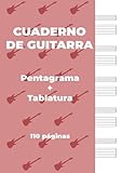 cuaderno de guitarra. partituras de pentagrama + tablatura.: portada de color rosa, papel blanco, tamaño a4, ideal para guitarristas. 5 pentagramas + tablaturas por página.