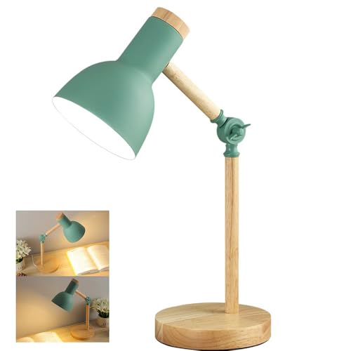 Chao Zan Lampe de Bureau Vintage en Bois et Métal, Abat-jour Vert, Bras Réglable, Style Rétro, Douille E27 - vert