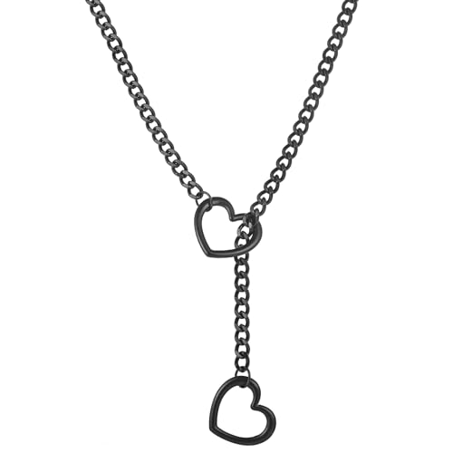 sroyte Heart Slip Chain Necklaces for Women Stainless Steel O-Ring Adjustable Lariat Y-Necklace Punk Cuban Gothic Choker Collar Necklace for women (31 Black Heart)