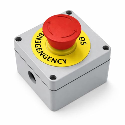 Garosa Interrupteur d'Arrêt d'urgence 1NO 1NC Momentané Boîtier Aluminium Étanche IP66 avec Panneau Rouge Bouton-Poussoir pour Applications Industrielles 80x75x60mm