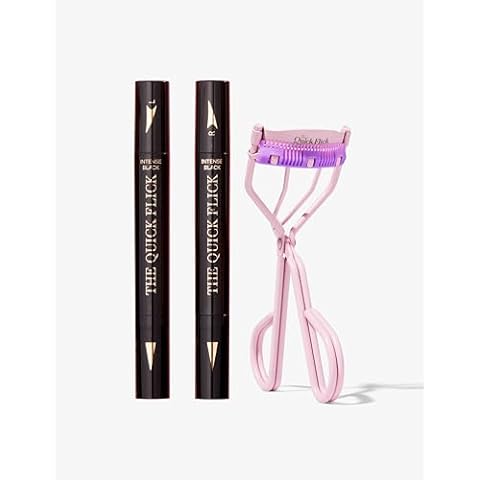 THE QUICK FLICK Eyelash Curler & Winged Eyeliner Stamp Set – Stainless Steel Curler for Curled Lashes & Waterproof Vegan Cat Eye Stamp – Smudge-Proof, Travel-Friendly, Hypoallergenic (2 Pens) Cover