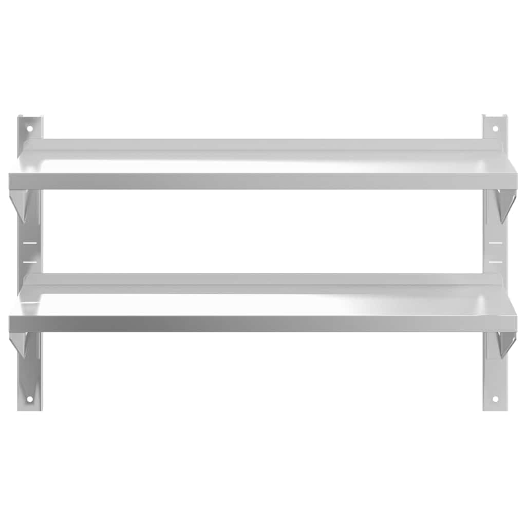 Estantería de pared de acero inoxidable con 2 estantes, 100 x 23,5 x 60 cm, color plateado