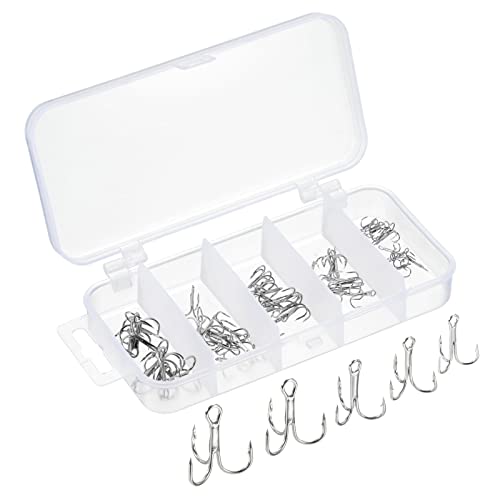 PATIKIL 10#8#6#4#2# Treble Fish Hooks Kit, 1 Set Carbon Steel Sharp Round Bend Hook Triple Barbed Hook for Freshwater Saltwater White