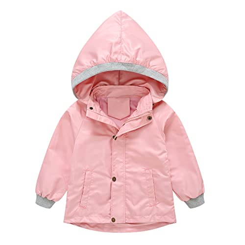 KAGAYD Little Girl Boy Solid Jackets Windbreaker With Hoods Kids Zipper Hooded Outwear Windproof Jacket