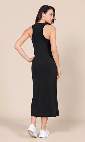 ODODOS Modal Soft Front Split Midi Dress for Women, V Neck Sleeveless Casual Summer Tank Dress3