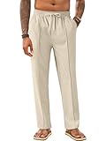Makkrom Mens Casual Pants Elastic Waist Drawstring Lightweight Summer Loose Beach Straight Leg Pants with Pockets
