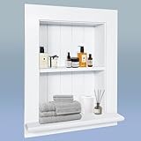 Royxen Bathroom Wall Cabinet with 2-Tier Shelves,Wooden Recessed Medicine Cabinet Over Toilet Storage Cabinet,Bathroom Cabinet Wall Mount for Home Storage, 14 x 18 Inch, White