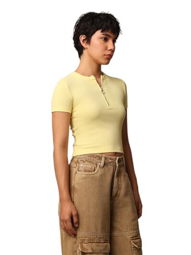Image of ONLY Women's Cotton Solid Regular Fit T-Shirt