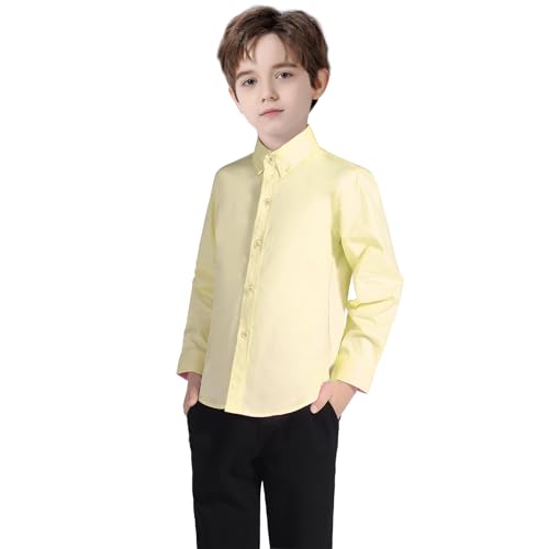 Image of Boys' Button Down Dress Shirts Kids Long Sleeve Solid Collared Uniform Shirt for Toddler Boy (Size 2T-20)