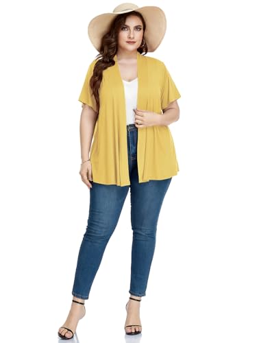 Image of LARACE Short Sleeve Cardigans for Womens Summer Tops Casual Plus Size Open Front Lightweight Cover Up