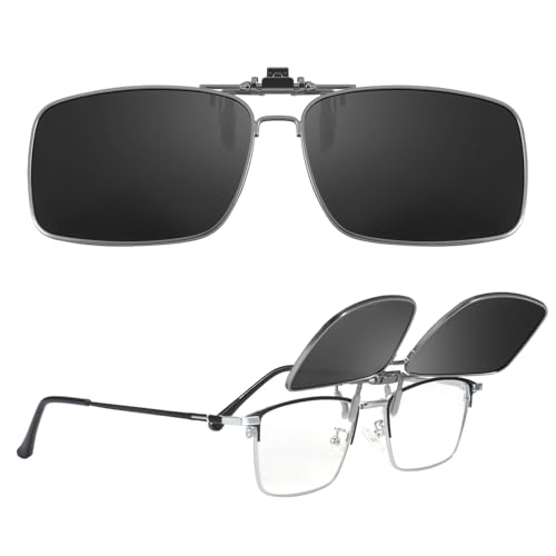 TJUTR Clip On Sunglasses for Men Women Flip-Up-Polarised-UV400-HD-Anti-Glare Metal Frame Clip-On Sunglasses Fit over Prescription Glasses for Driving Travel Outdoor