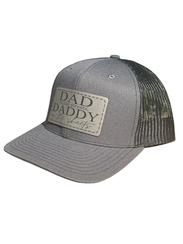 BUBBLEHEAD INK Handmade Adjustable Snapback Hat, Dad In The Streets Daddy In The Sheets Patch, Baseball Cap, Trucker, Mens, Womans, Headwear, Funny, Gift, USA, Tiktok, Inappropriate, (Charcoal/Blk)